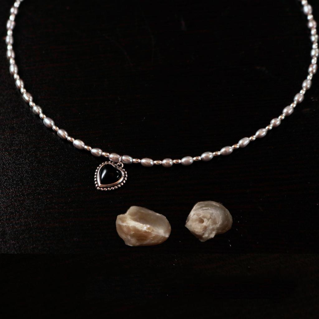 Natural Freshwater Pearl Necklace Is So Much Hemp Gray Love Pendant Temperament Fashionable Versatile Collarbone Chain