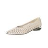 Fashion Women's New Spring and Summer Pointed Leather Cowhide Woven Hollow Breathable Mid Heel Fashion Single Shoes Work Shoes