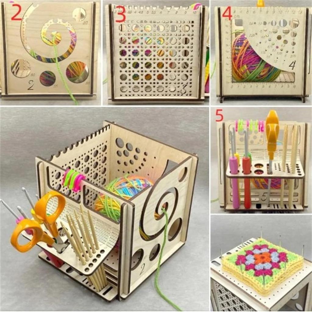 Partslety Wooden Yarn Bowl Knitting Bowl, Multi-Functional Knitting Needles Scissors Holder, All in One Yarn Storage Organizer, Ideal Gifts for