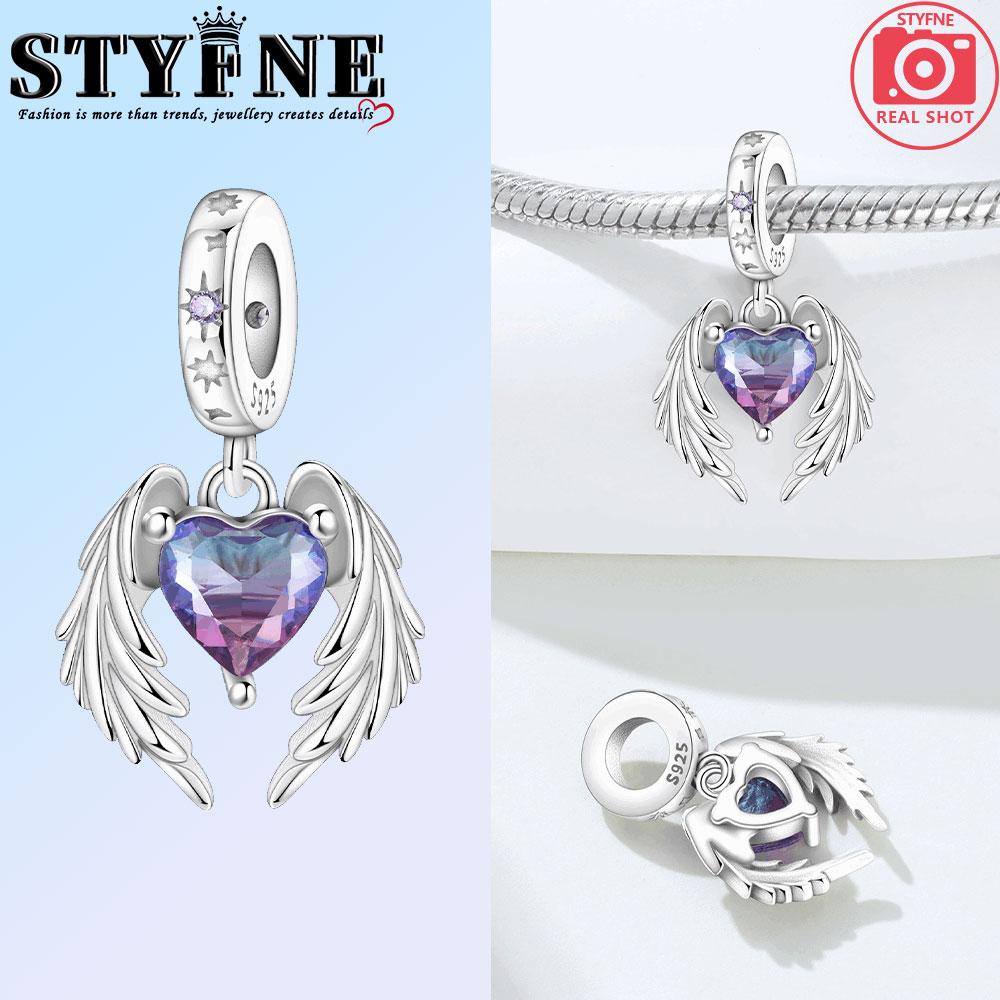 Copper Golden Couple Heart Angel Wings Charms Beads Pendant For Original Bracelet Woman Girl Jewelry