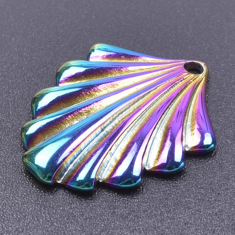 5pcs Color Chameleon Fish Tail Pendant Stainless Steel Charm Diy Jewelry Making Supplies Woman Shell Necklace Charms Accessories
