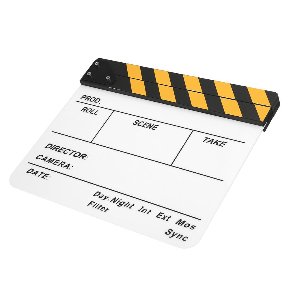 30x25CM Film Clapperboard Acrylic Clapstick Photography Props Director Board Tool(Yellow Striped White board(PAV1Y) )