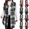 Giacca Gilet Senza Maniche da Donna Taglie Forti Moda Plaid Spazzolato con Colletto Lunghezza Media
