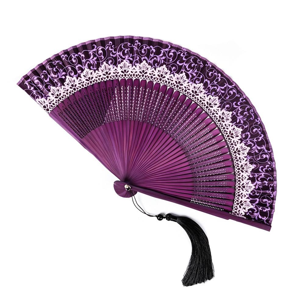 

Silk Cloth Color Changing Folding Fan Bamboo Material Dance Fan Elegant Handicraft Fan Summer Use фіолетовий