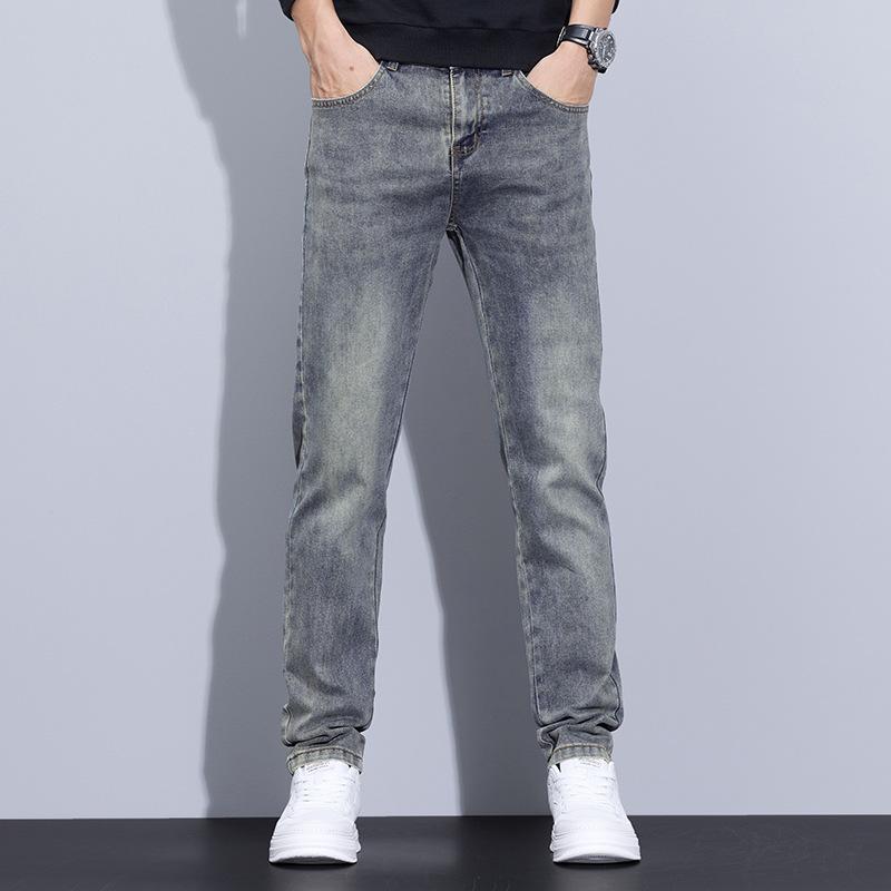 

Осенние и зимние толстые джинсы мужские облегающие, маленькие, прямые, новые мужские брюки, деловые, повседневные, длинные мужские брюки, модный бренд 38
