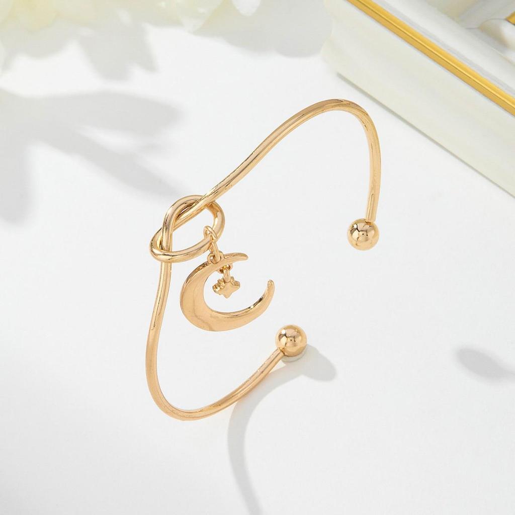 Star Moon Pendant Women's Open Bangle: European-American Knot Design
