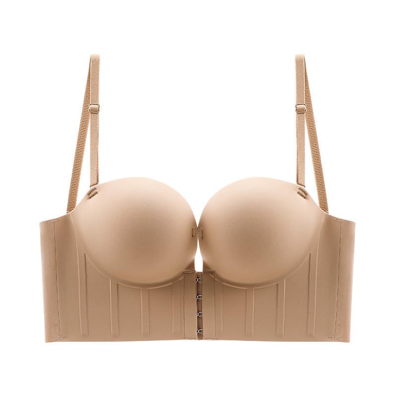 Front Closure Push Up Women's Bra Seamless Wireless Backless Bras Add Cup Thick Cup Brassiere Sexy Low Back Multiway Brassiere Gather Lingerie Female