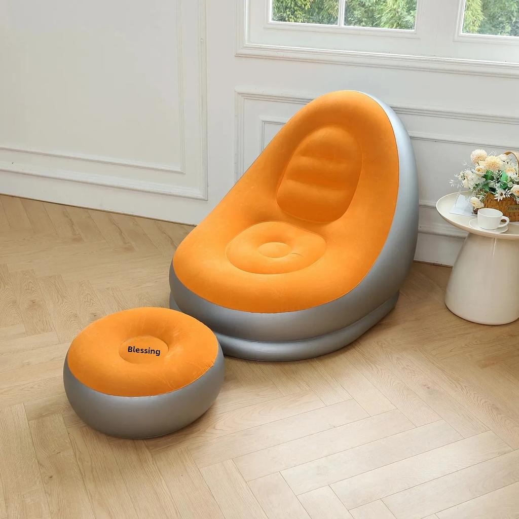 Simple Inflatable Leisure Bean Bag Sofa Lazy Sofa Set Outdoor Foldable Travel Fluffy Seat Tatami Footstool Bedroom Chair