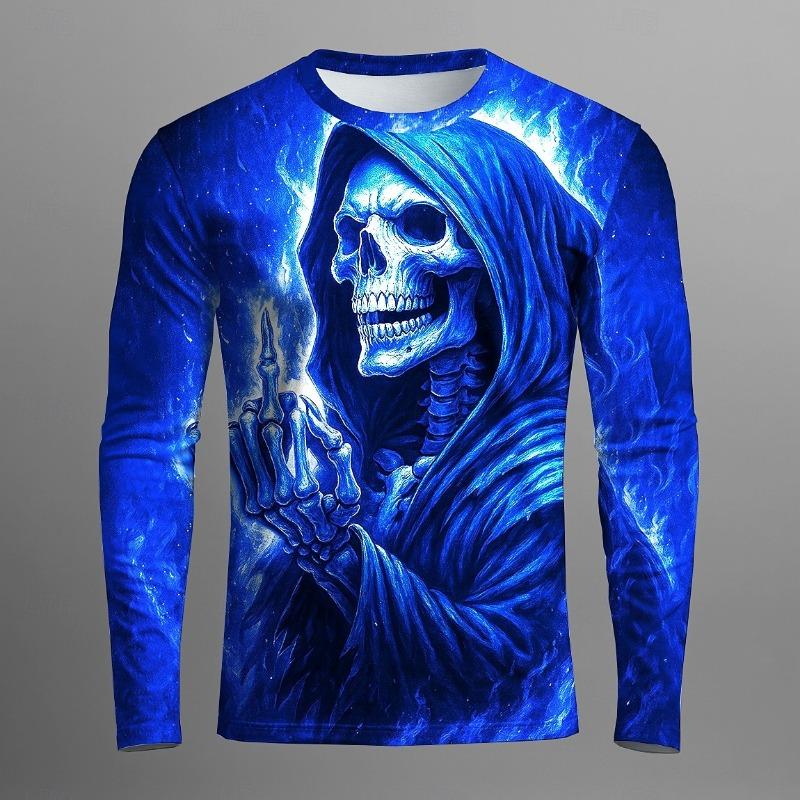 Men's 3D T-shirt long-sleeved T-shirt round neck top fashion Halloween bat horror street casual daily autumn new style