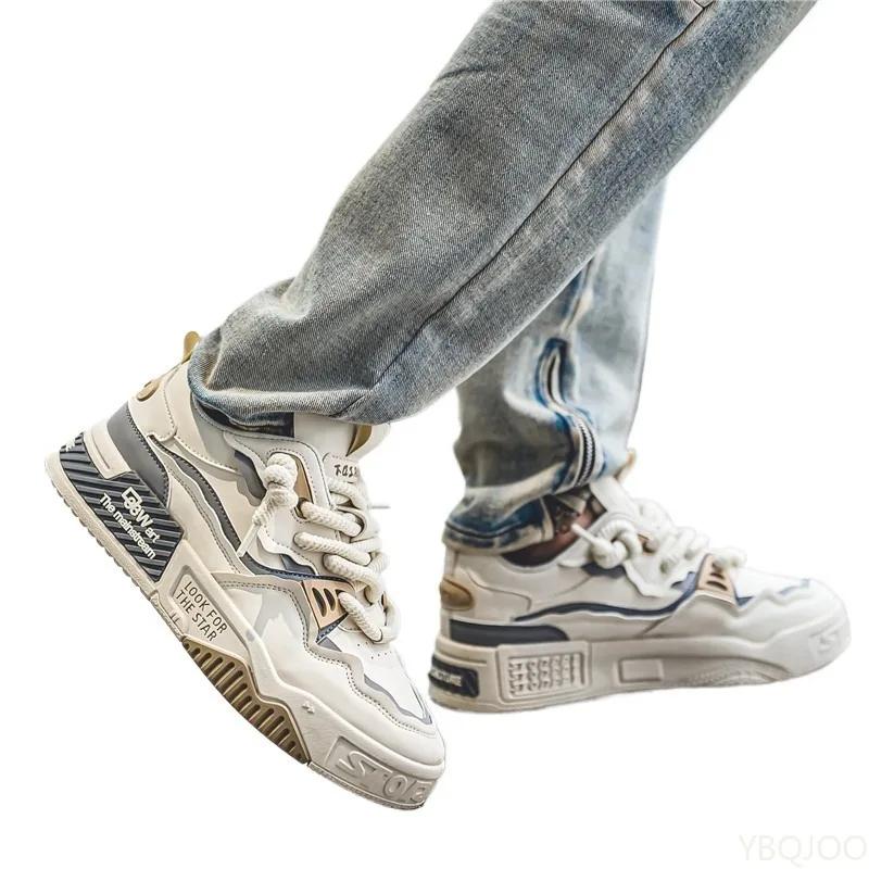 2025 new anti slip casual lace up fashionable men's shoes versatile thick sole trendy youth sports skateboarding shoes