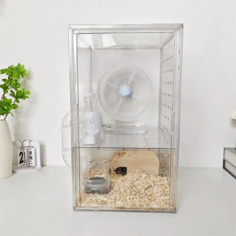 Acrylic Hamster Cage, Transparent Small Animal Habitat with Burrow, Chew Proof Enclosure for Dwarf, Observation House for Gerbil