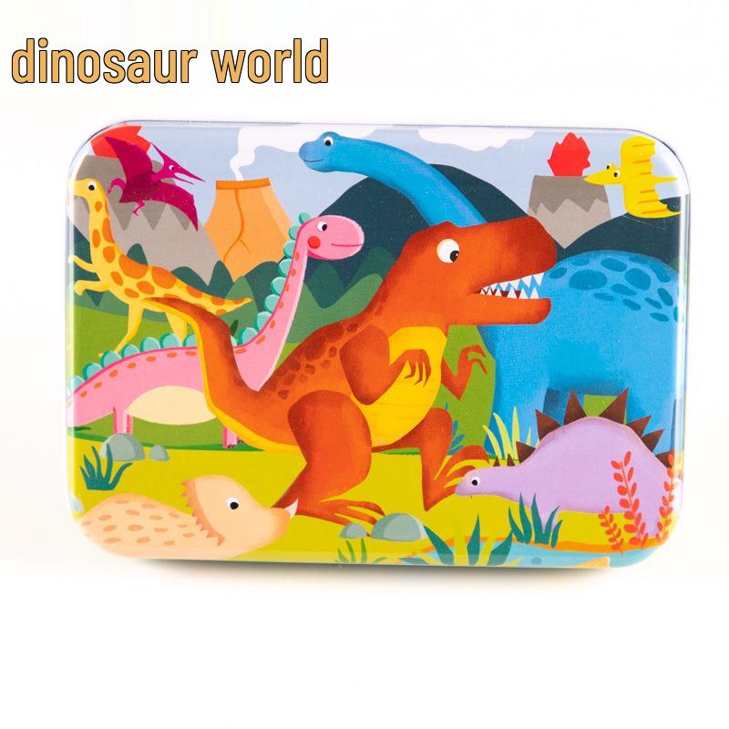 120-teiliges Holz-Cartoon-Puzzle in Blechdose für Kinder von 0-6 Jahren