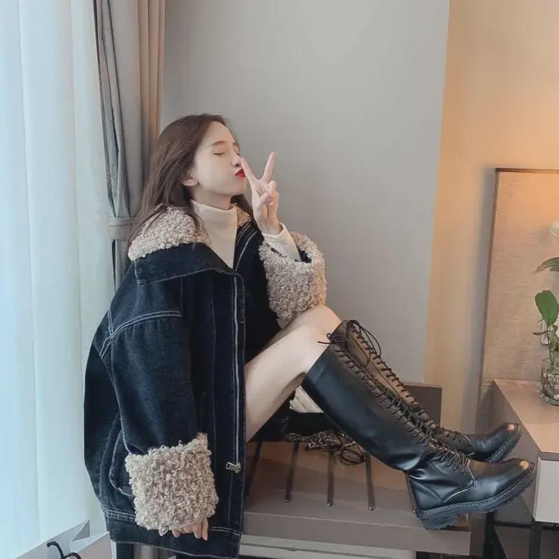 Women's Denim Jacket with Velvet and Lambswool Lining - 2025 Autumn/Winter Trend.