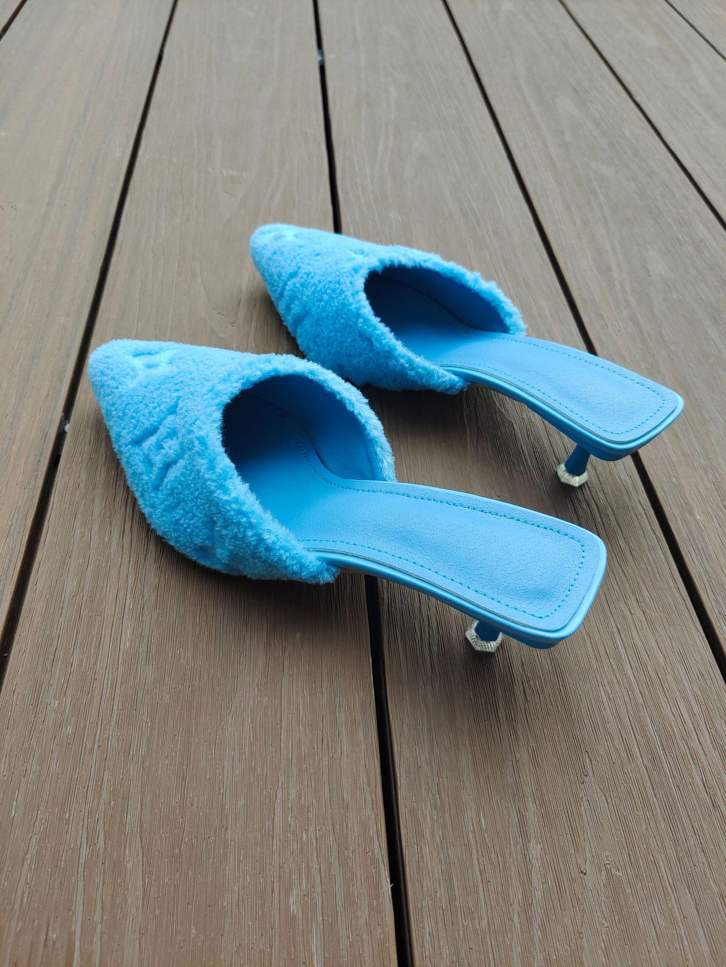 

Женские модные острые тапочки на шпильке, женские зимние теплые меховые тапочки, уютные мягкие пушистые женские шлепанцы из искусственного меха со знаменитостями 36 синий