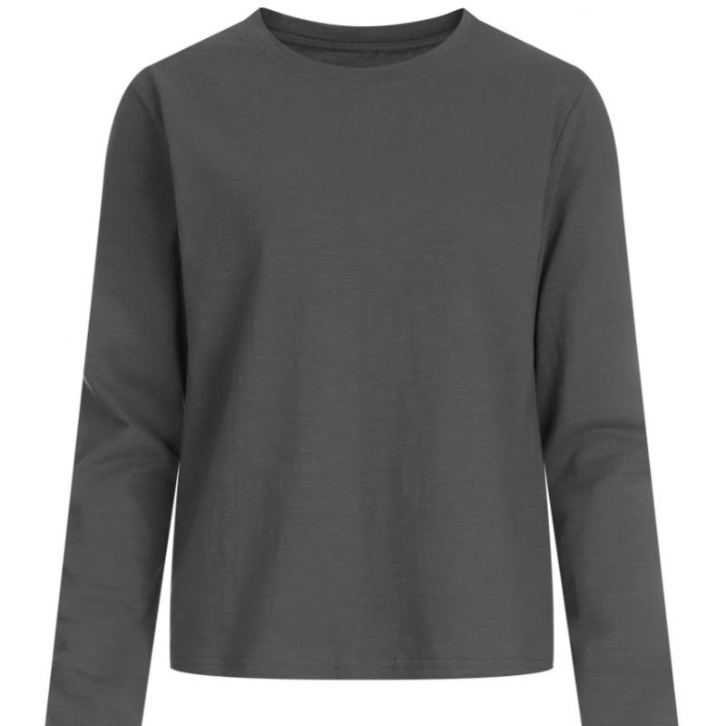 Shop Women Basic Semi Crop Round Neck Long Sleeve T shirT Dai Wsh 1153 whiTe