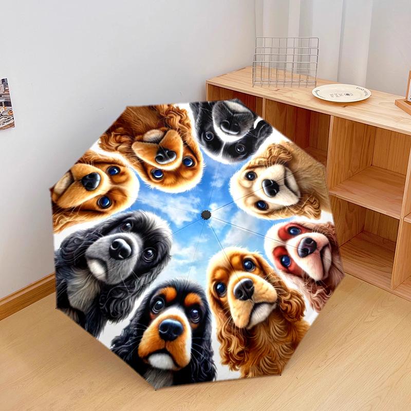 1pc Dog Lover Cute Pet Chihuahua VIP Border Collie Dog Umbrella Portable Folding Umbrella Iron Frame Hole Bone Structure Outdoor Home Umbrella H2