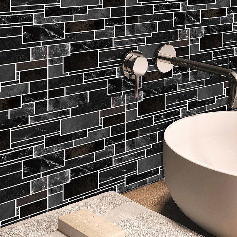 Černá pruhovaná samolepka na dlaždice Kuchyň Backsplash Olejotěsná Koupelna Vodotěsná Domácí dekorace Samolepky na stěnu Slupovací tyč Umělecká nástěnná malba