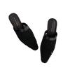 Versatile Woven Breathable One-Pedal Roman Single Shoes Square Head Retro Bag Head Half Slippers Women