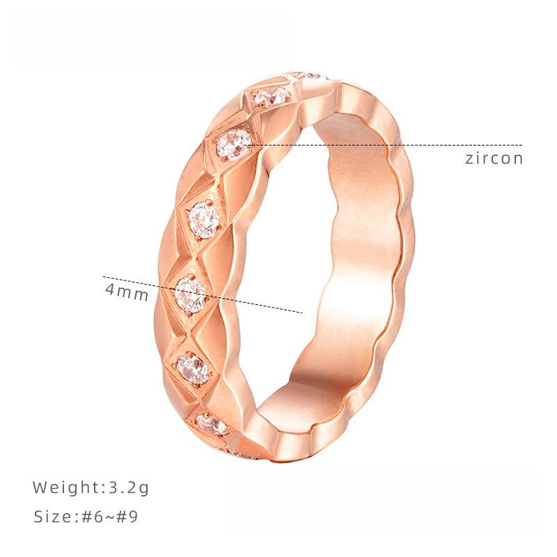 Inel Romb cu Zircon Incrustat, Inel Simplu și High-end Ins de Nișă, Oțel Titan Femei