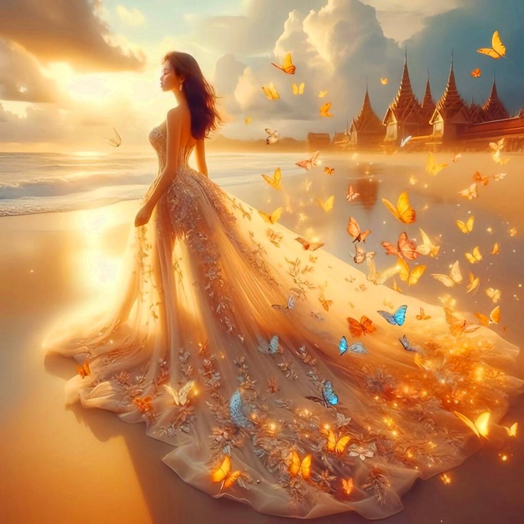 DIY Diamantmosaik Abendkleid Frau Voll Diamantmalerei Küstenlandschaft Heimdekorative Strasssteine