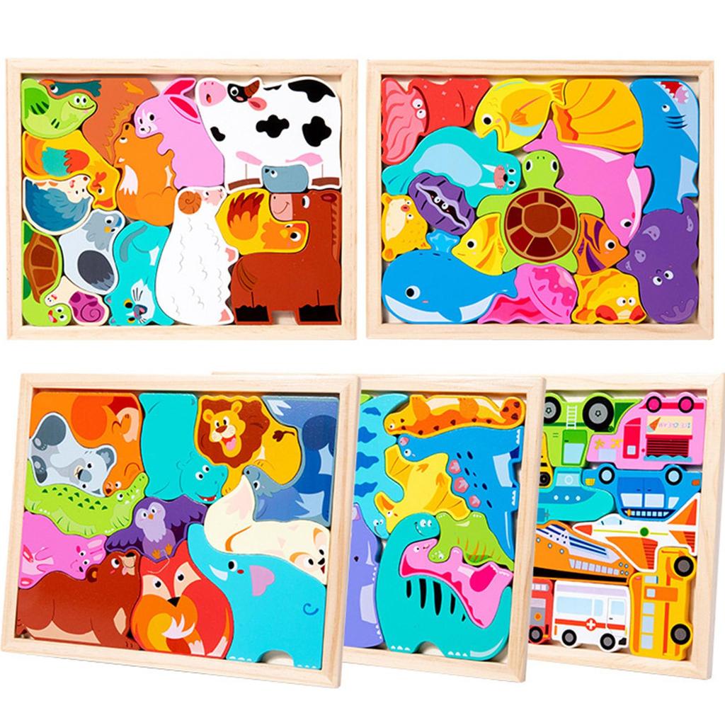 Shinse Wooden Puzzle, 5-Piece Series, Shape Matching Puzzle for Kids and Toddlers, Montessori Style, Early Development, Educational Toy, Fingertip
