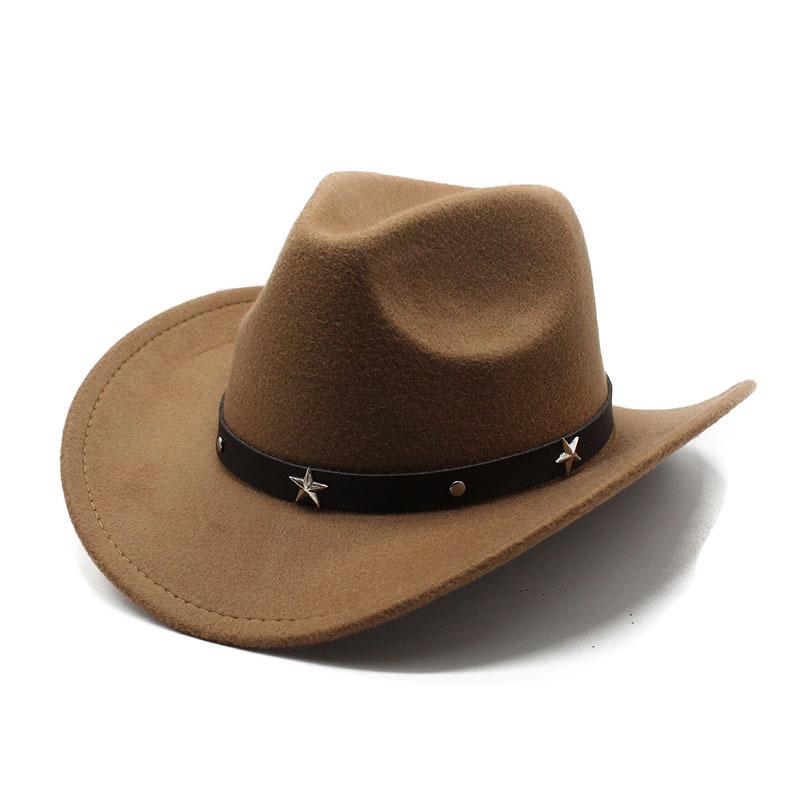Metal Pentagram Western Cowboy Top Hat Woolen Jazz Hat Felt Hat Men'S And Women'S Top Hat