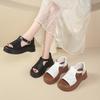 Fashion 2025Women'S Leather Upper Plus Size Sandals Open Toe Roman Thick Sole Flat Sandals Hollow Breathable Comfort