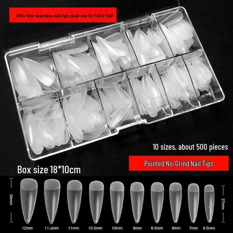

Nail Salon Exclusive: Traceless, Ultra-Thin Trapezoidal Nail Tips - No Filing Needed, Semi-Matte, Full or Half Cover, Extension Options