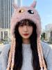New Women'S Red Blue Plush Hat Winter Warm Cute Cartoon Knitted Earflap Beanie With Braided Tassels For Ladies Hats Casual