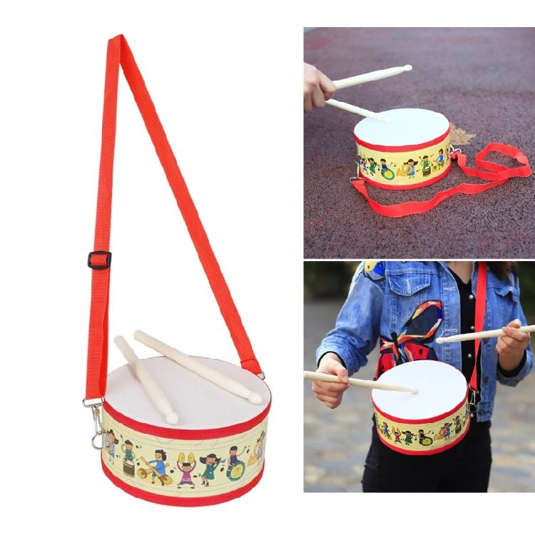 Wooden Drum Set with Shoulder Strap and Drumstick Double Sided Kids Drum Toy