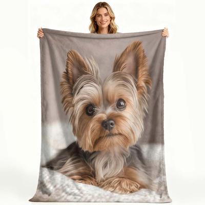 1Pc  Ultra Soft Yorkshire Terrier Print Flannel Throw Blanket For Pet Lover Cozy Warm Fuzzy Blanket For Home Couch Bed