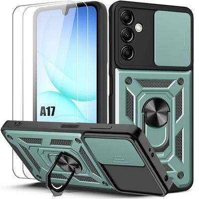 Protective Case - BOOLING - for Samsung Galaxy A17 4G/5G - with Ring On the Back - Night Green - 2 Glass Screens