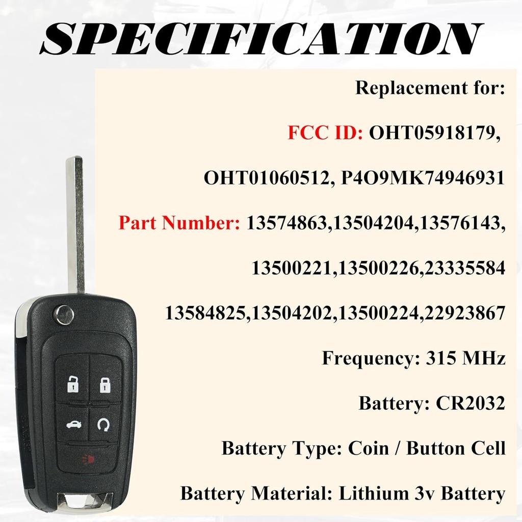 Smart Key Fob Replacement Fits for Chevy Camaro Equinox 2010- Cruze Traverse Malibu SS Impala 2014- Buick Allure Lacrosse Regal Enclave Verano