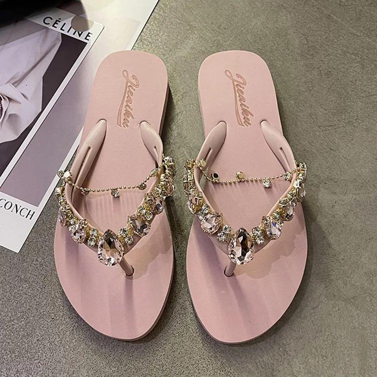 Summer Women Shoes Fashion Slipper Girl Bling Crystal Flip Flops Comfortable Soft Sole Beach Shoes