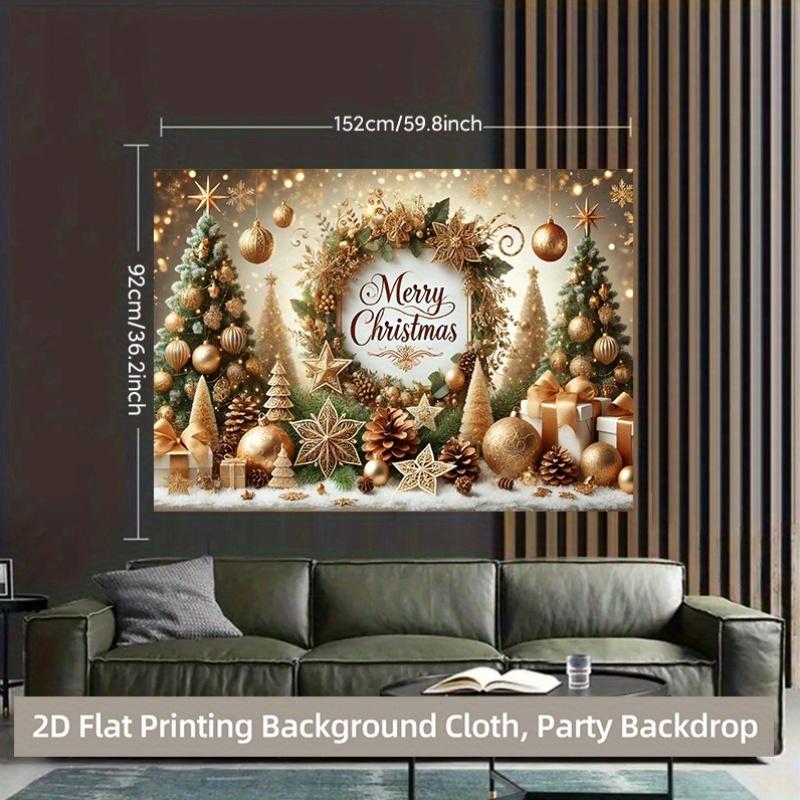 2D Flat, 2D Flat Banner, 1pc 2D Background Cloth, Golden Christmas Theme Decor Vibrant Backdrop for Family Gatherings, Weddings,