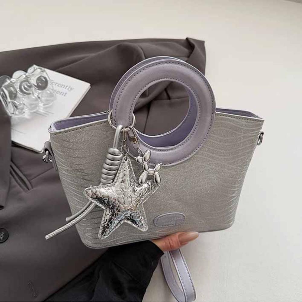 Shoulder Bag Small Basket Bag PU Shining Banquet Handbag Fashionable Sweet Star Silver Bag  Women