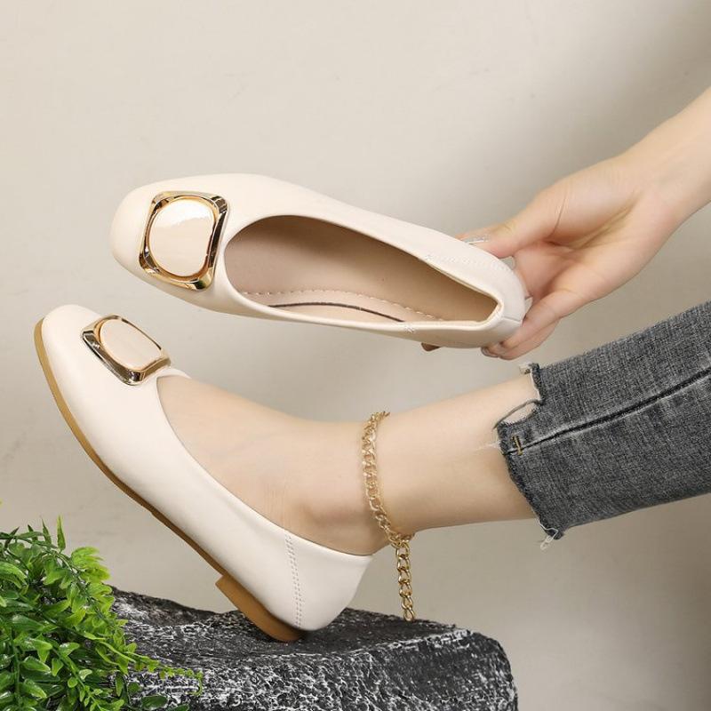 

Туфли на плоской подошве бренда Dragonfly на низком каблуке (менее 3 см) Туфли рабочие однопедальные резиновые ПУ с низким верхом на квадратном каблуке Doudou 40