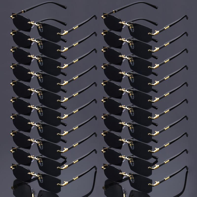 20pcs Women's Retro Metal Fashionable Glasses Elegant Polygonal Frameless Cat Eye Party Glasses Unisex Cool Black Glasses