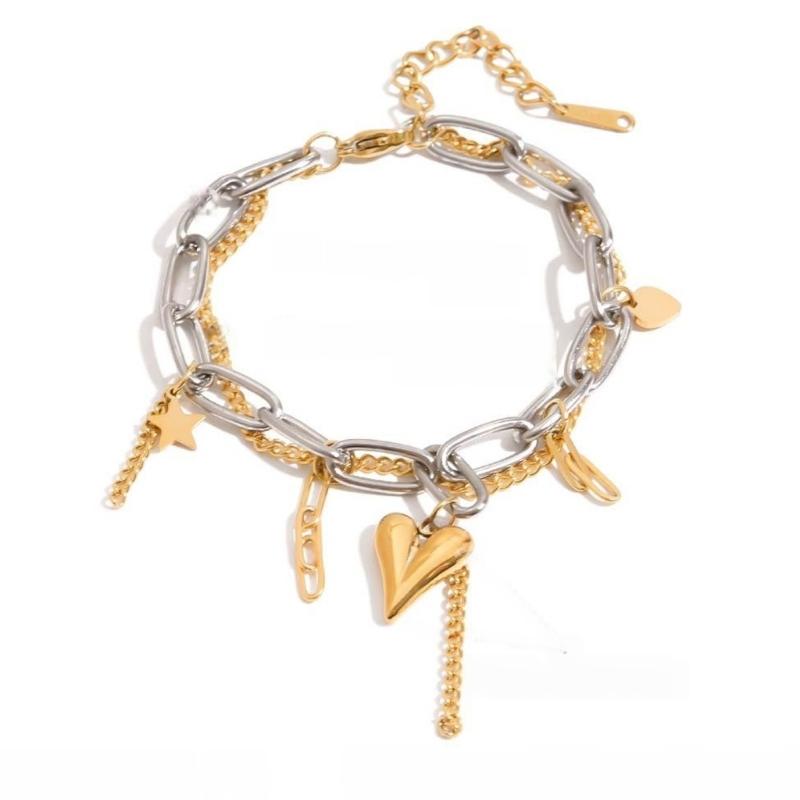 Elegant Stainless Steel Layering Heart Charm Adjustable Wrist Chain Bracelet For Everyday Wear Casual Formal Outfit