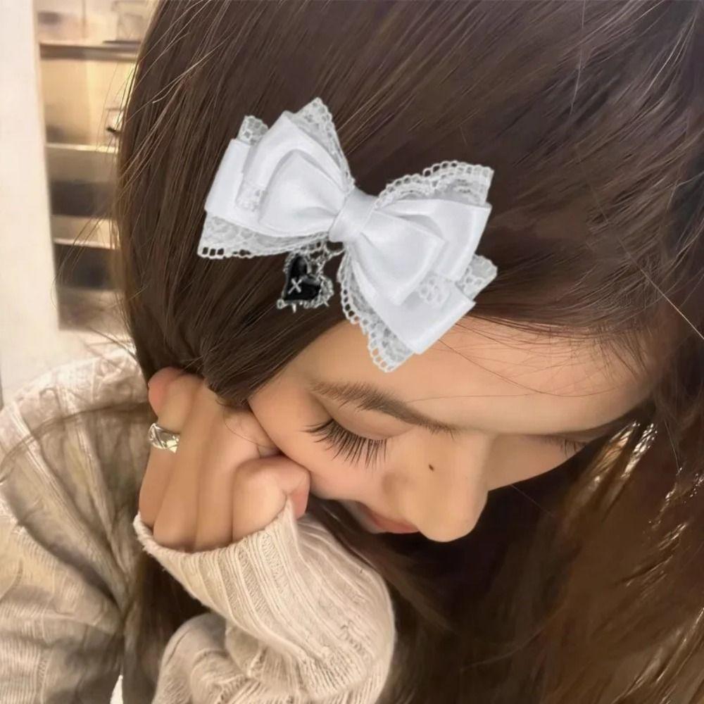 Webbing Gothic Lolita Hair Clip Heart Pendant Cross Pendant Cross Hair Clip Black Lace Bow Sweet Cool Girls Hair Clip