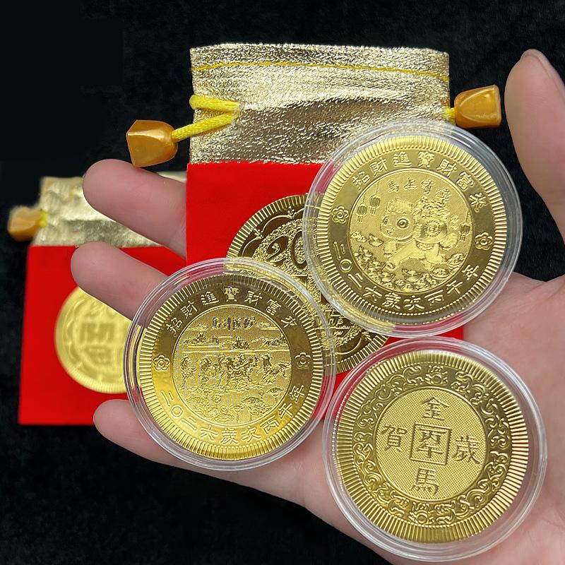 HOT 2Pc 2026 Year The Horse Imitation Commemorative Coin Paper Lucky Animal Pony Imitation Gold Foil Paper New Year Souvenir Gi