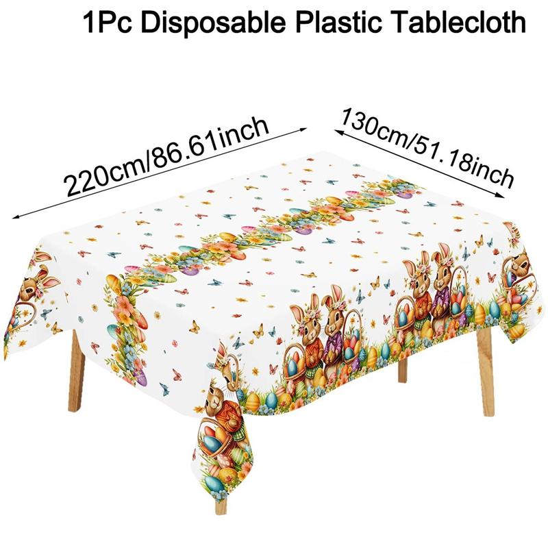 

Happy Easter Decorations Table Cover Easter Bunny Eggs Tablecloth Spring Floral Garden Table Cloth for Home Kitchen Dining Table