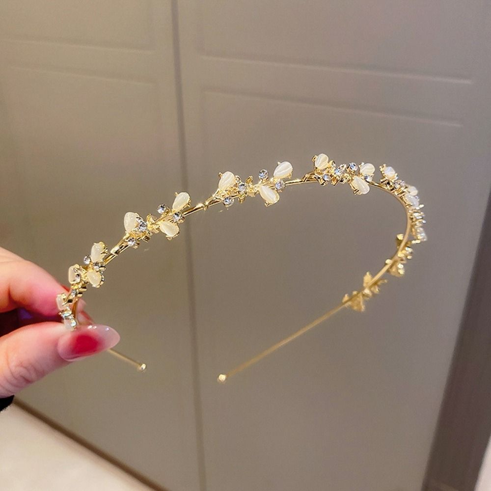 Wedding Bride Headwear Leaf Headband Korean Style Headwear Girl Thin Hair Hoop Rhinestone Hair Band