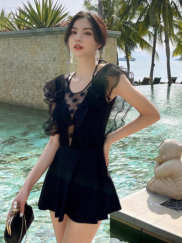 Women's 2025 Autumn/Winter Conservative Plus Size One-Piece Skirt-Style Swimsuit with Boxer Shorts