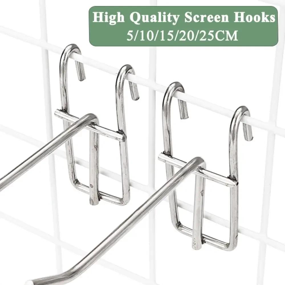 Durable 5-25cm Screen Hooks 3.2mm Thickness Supermarket Wire Mesh Hanging Hooks Stainless Steel Grid Hooks For Screen Grid