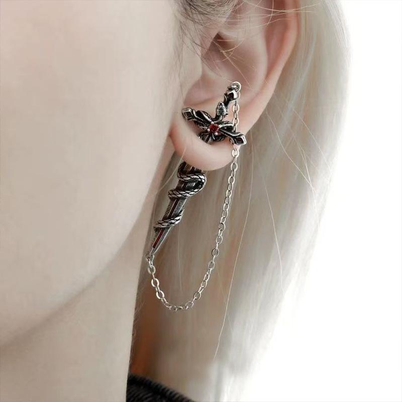 Retro Mote Mørk Gotisk Punk Rose Kors Torner Øredobb Unisex Piercing Øre Nål Ørepynt Smykker Tilbehør