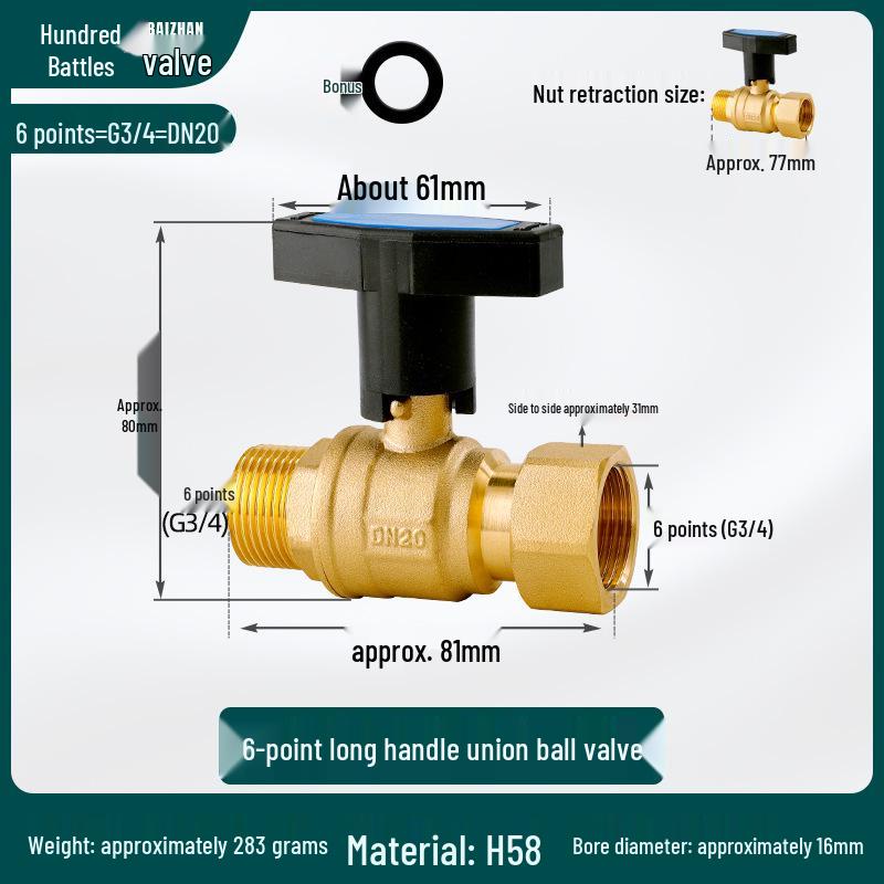 High-Flow Copper Ball Valve with Quick Connect for Fan Coil Units, Dual Thread Male and Female, 1-Inch and 3/4-Inch Options