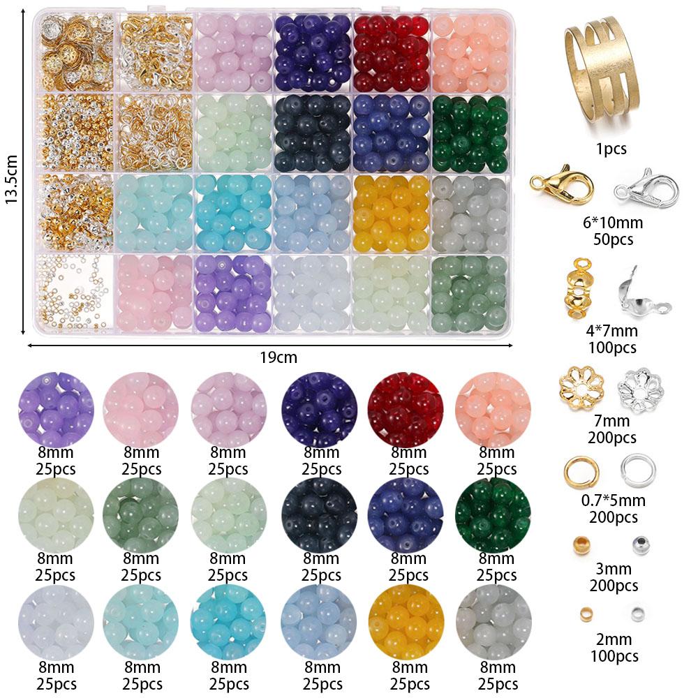 450-1300pcs 8mm Imitation Jade Glass Beads with Lobster Clasp Beads Caps Metal Jewelry Findings Kits for DIY Bracelet Necklace