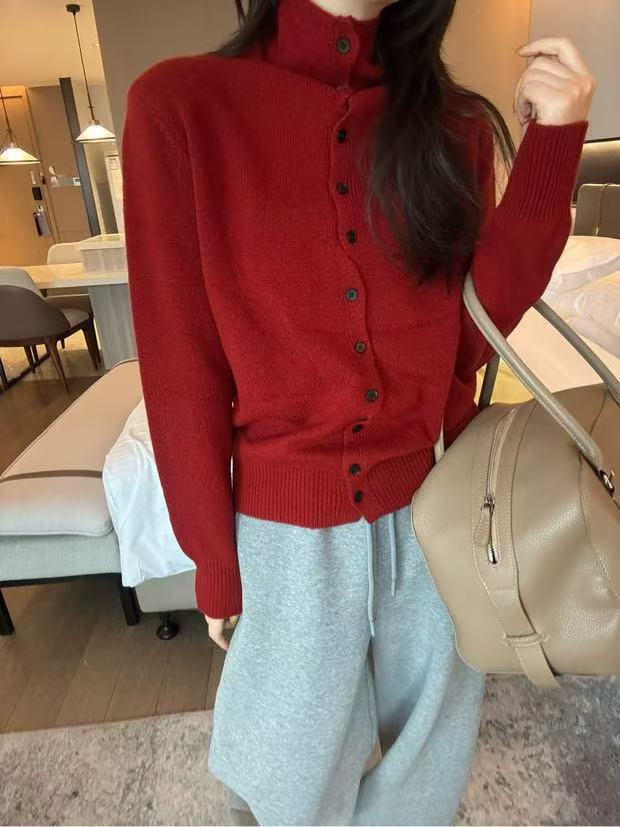 Women's High-Neck Wool Cardigan - Korean Style Single-Breasted Knit for Autumn/Winter
