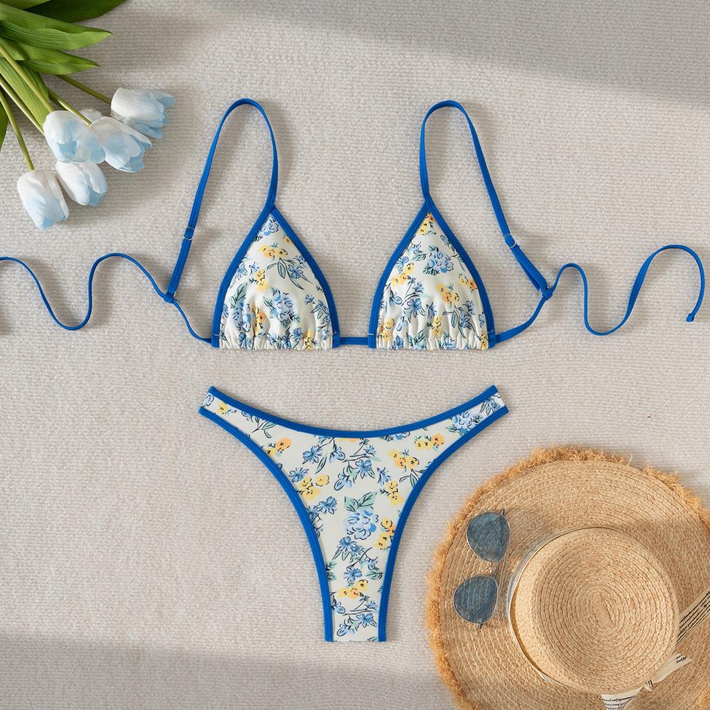 Small Floral Triangle Sexy Bikini Two Piece Set Elegant Women Swimwear